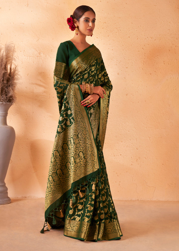 Phthalo Green Woven Georgette Saree