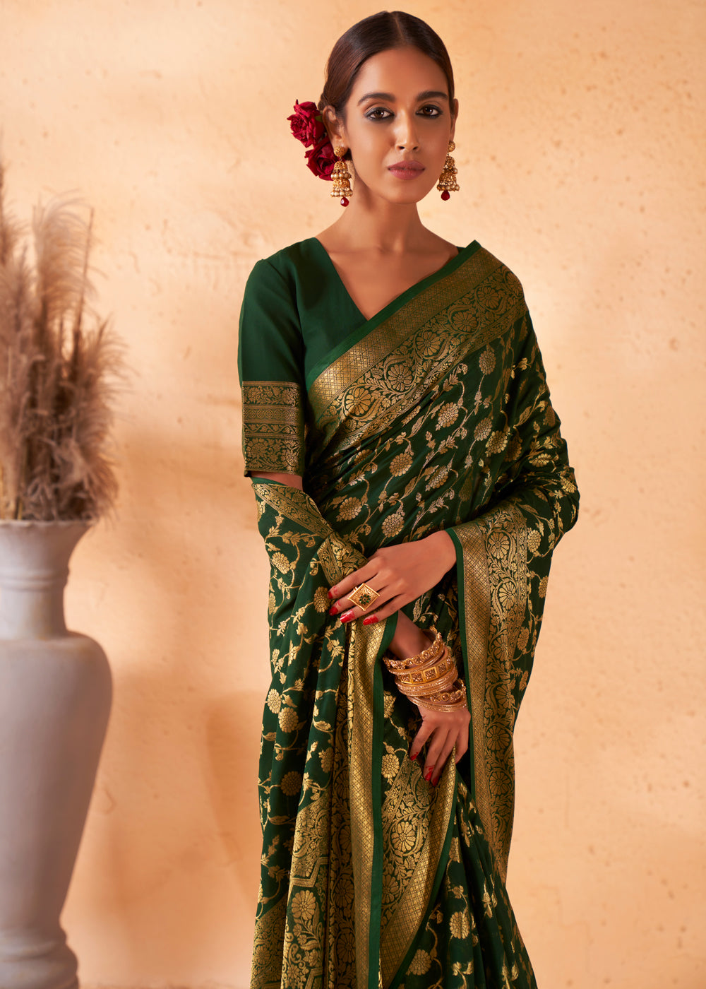 Phthalo Green Woven Georgette Saree