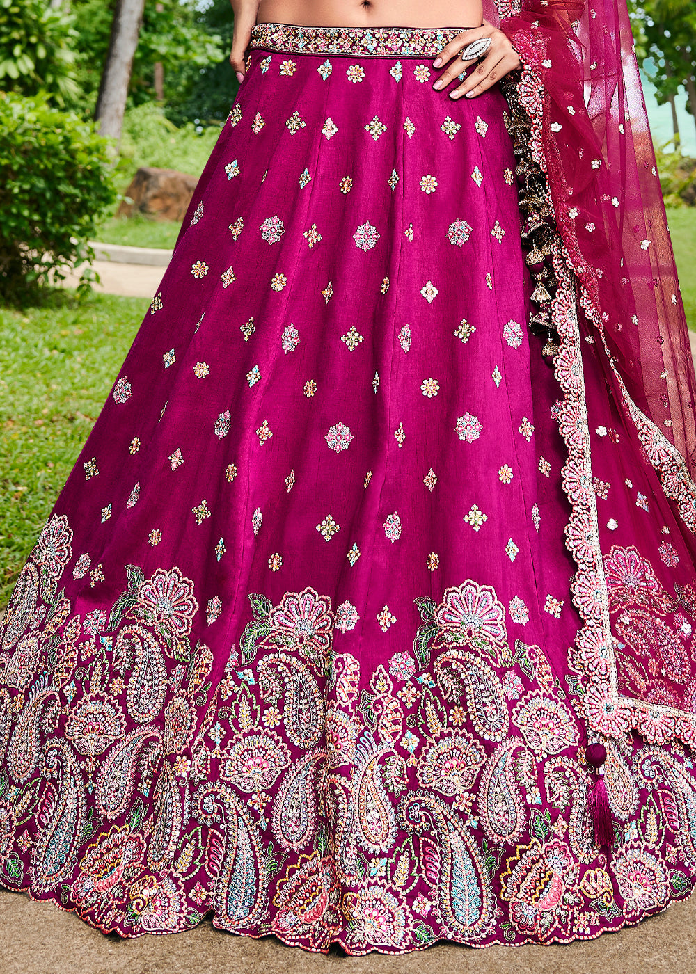 Magenta Pink Satin Silk Lehenga Choli With Sequins & Zarkan Embroidery Work