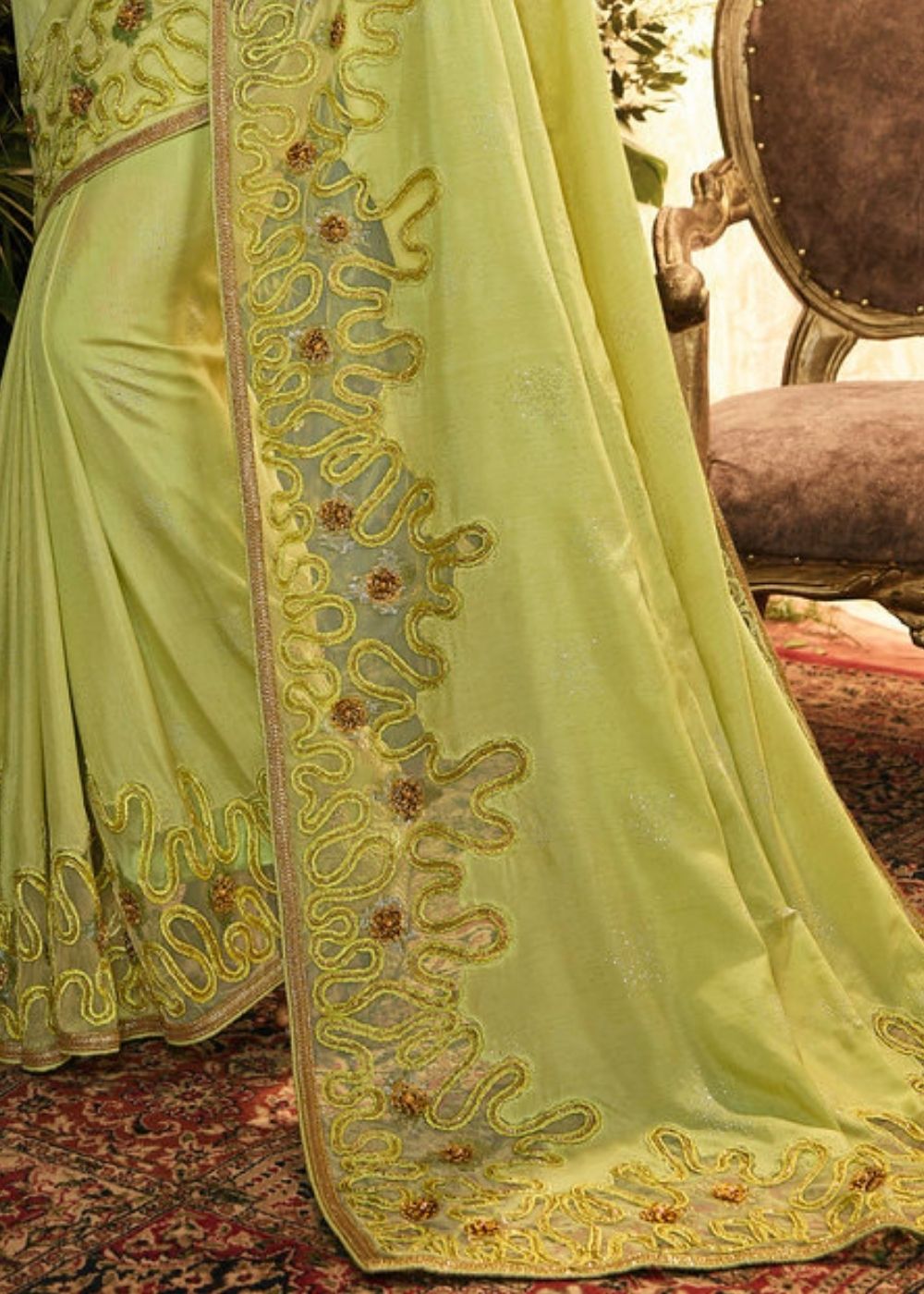 Olive Green Designer Embroidered Saree