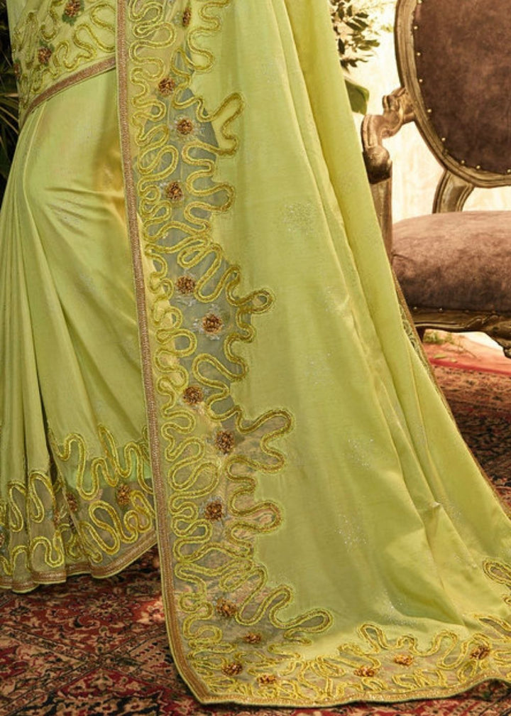 Olive Green Designer Embroidered Saree