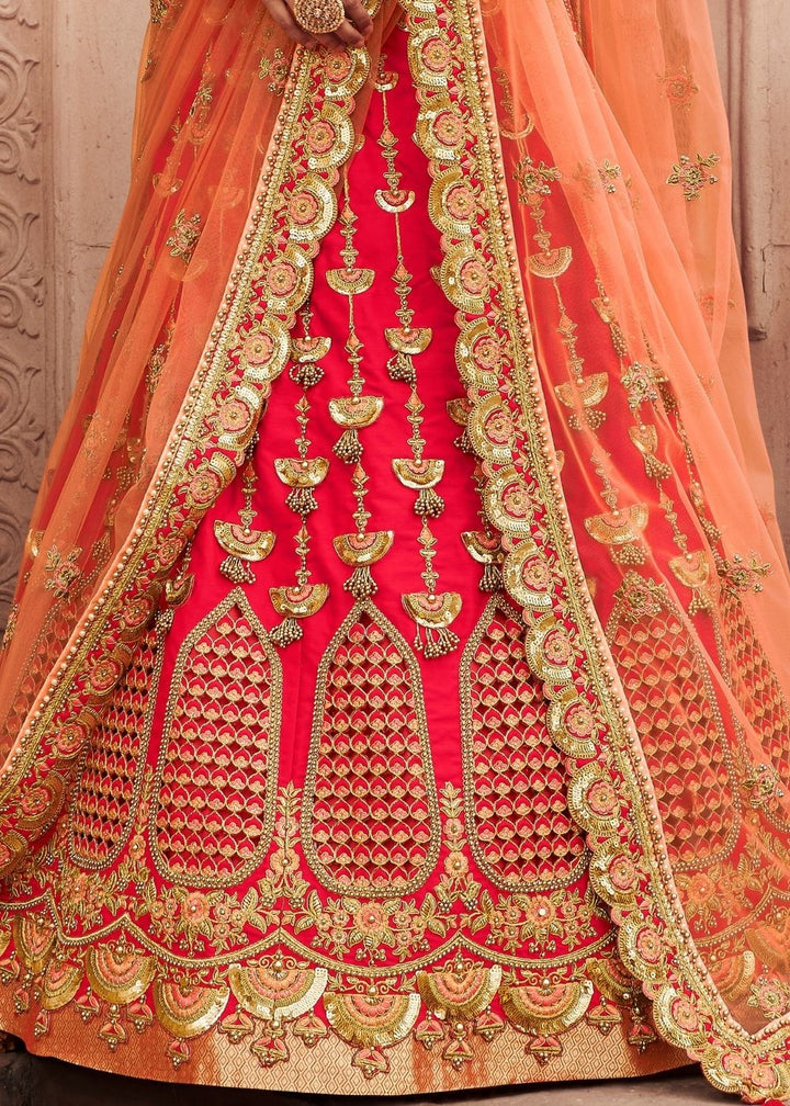 Punch Pink Silk Bridal Lehenga Choli with Heavy Thread Embroidery and Stone work