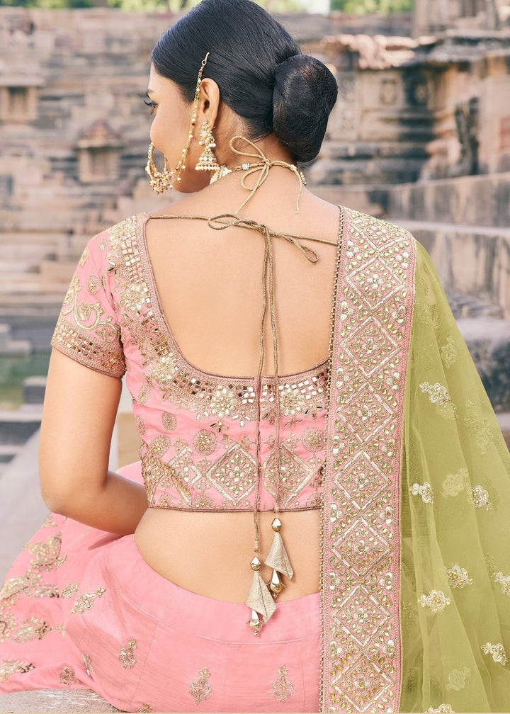 Creamy Pink Handloom Silk Lehenga Choli with Zari & Diamond work