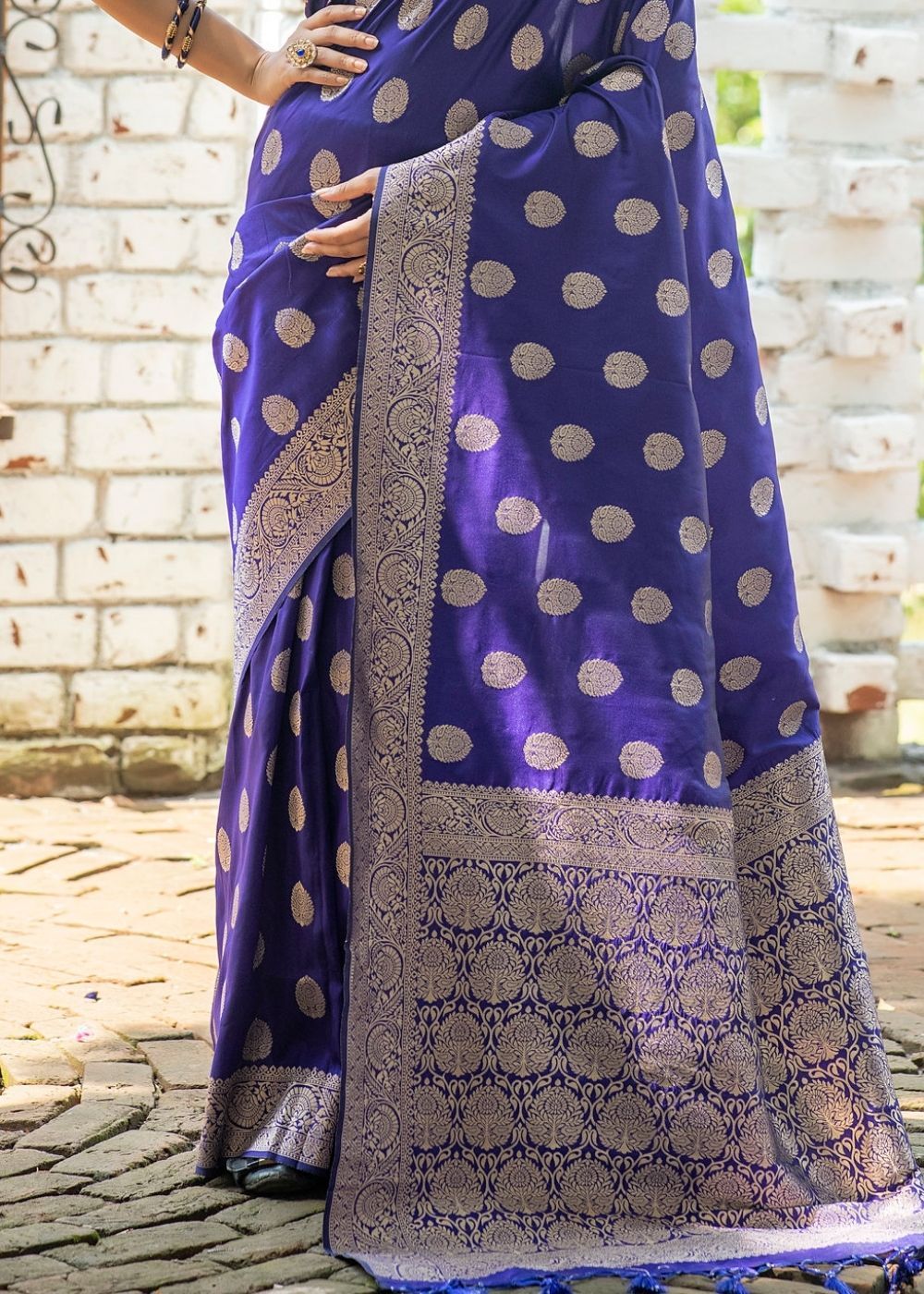 Sapphire Blue Soft Banarasi Silk Saree with overall Butti