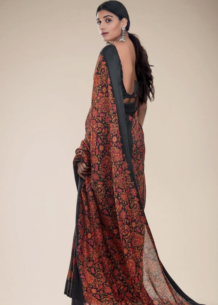 Midnight Black Designer Woven Linen Silk Saree: Top Pick