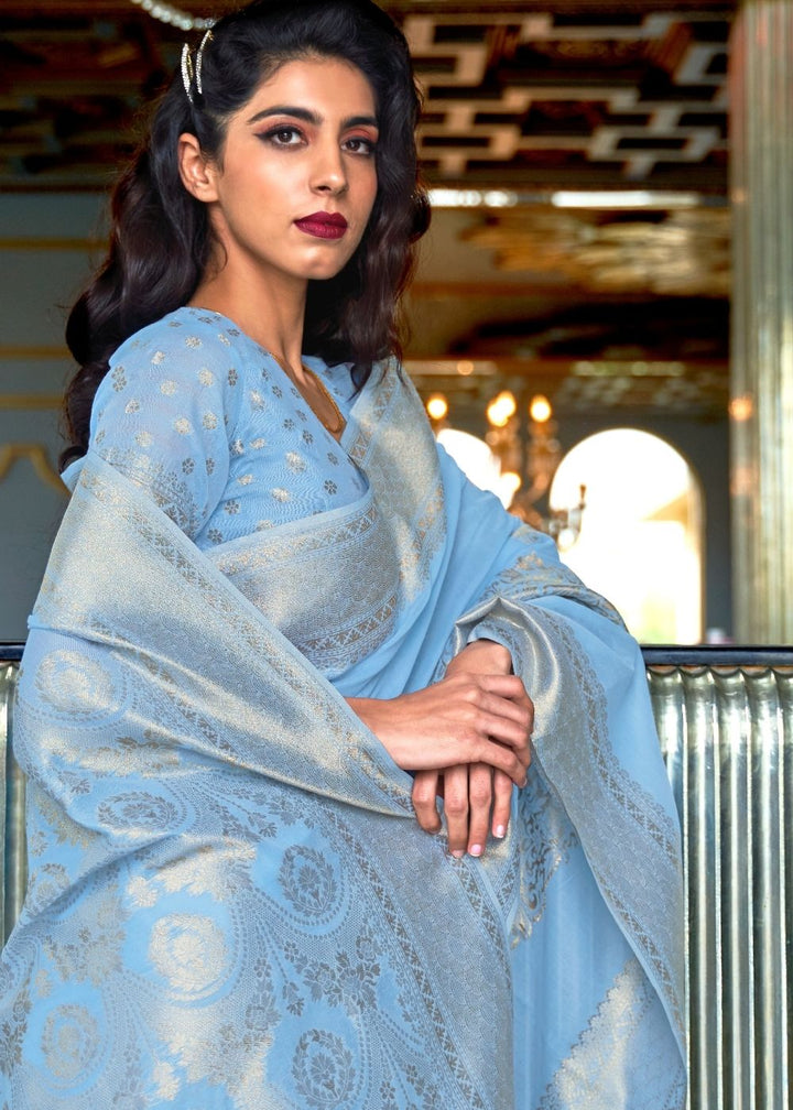 Maya Blue Zari Woven Designer Silk Saree