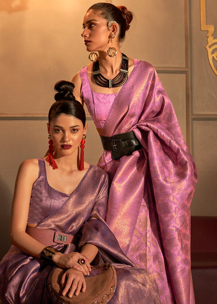 Taffy Pink Two Tone Handloom Weaving Kanjivaram Silk Saree