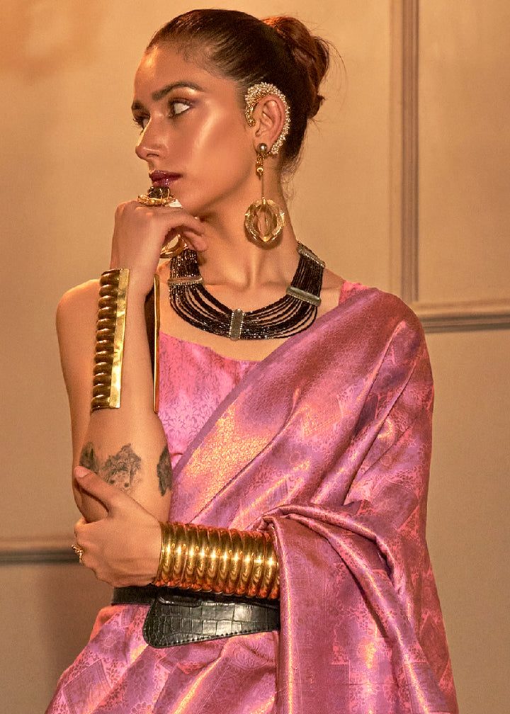 Taffy Pink Two Tone Handloom Weaving Kanjivaram Silk Saree : Top Pick