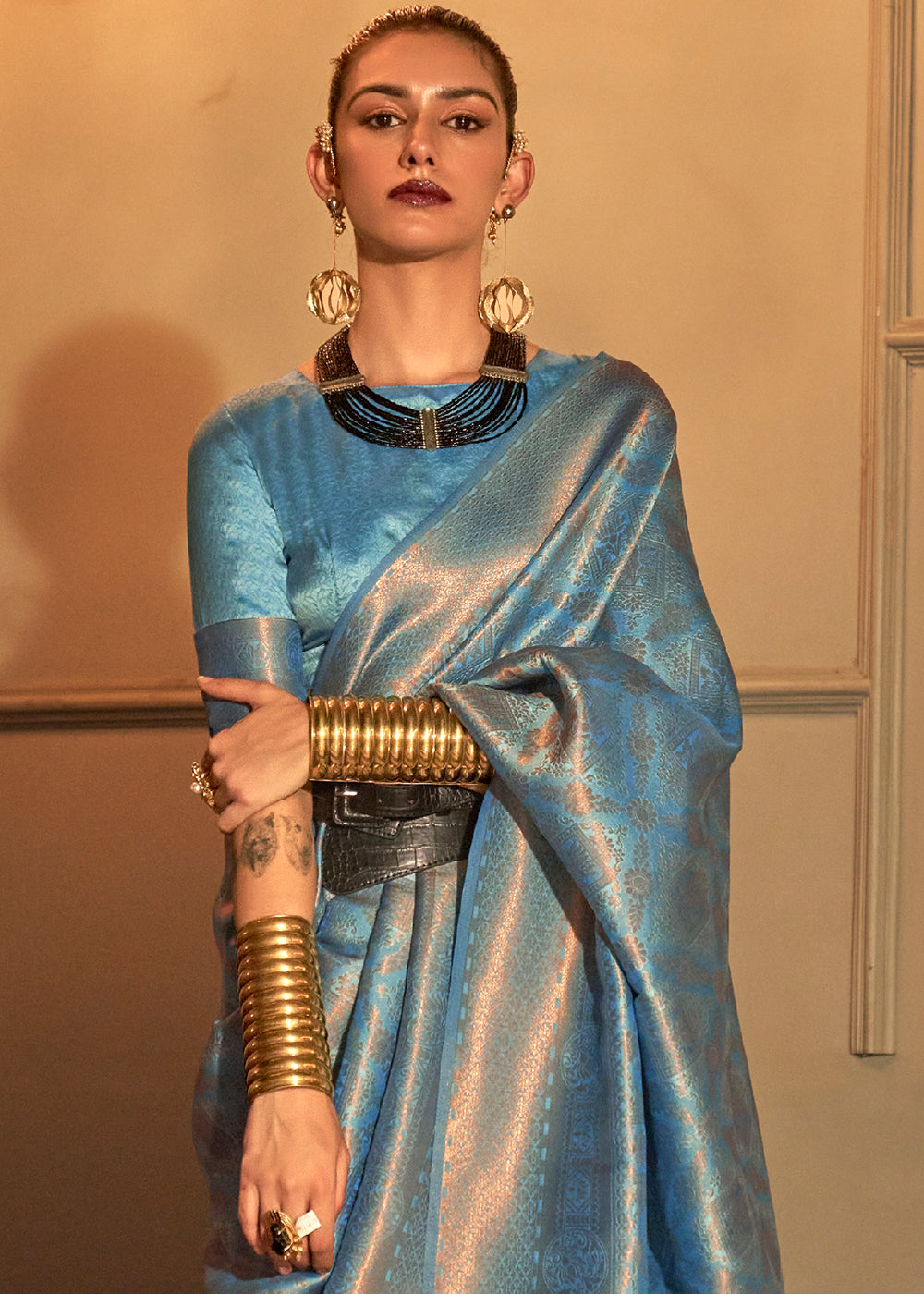 French Blue Two Tone Handloom Weaving Kanjivaram Silk Saree : Top Pick