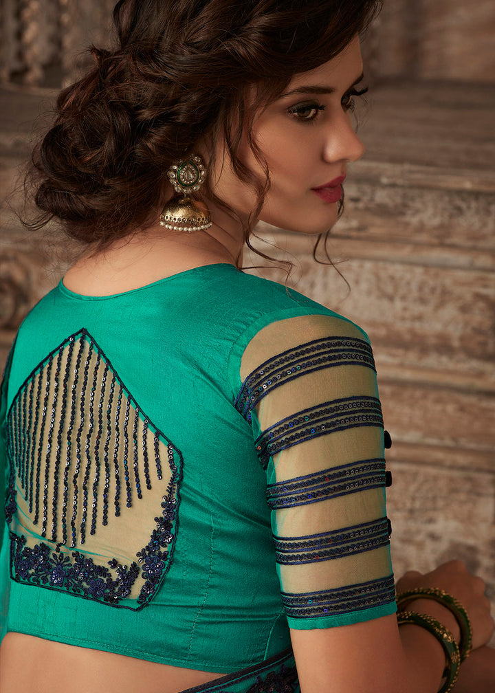 Shades Of Blue Designer Embroidered Silk Saree with Sequence work
