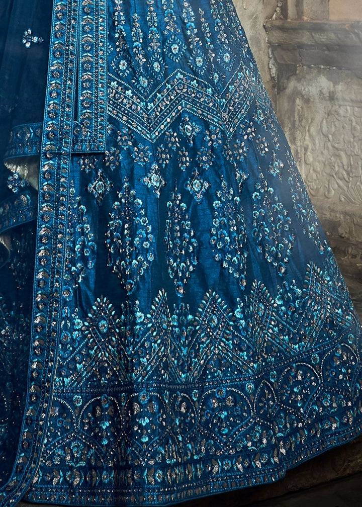 Cobalt Blue Art Silk Lehenga Choli with Thread, Zarkan, Zari and Sequins work