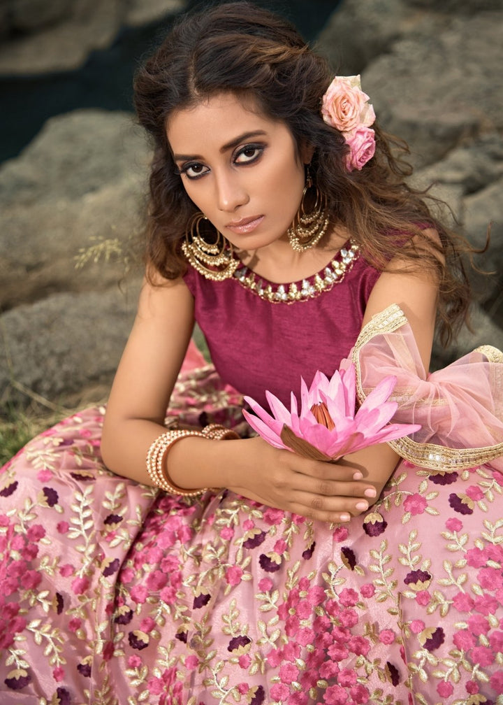 Creamy Pink Designer Soft Net Lehenga Choli with Thread & Zari work(Pre-Order)