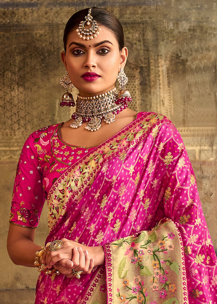 Shades Of Pink Woven Patola Printed Dola Silk Saree with Heavy Embroidered Blouse