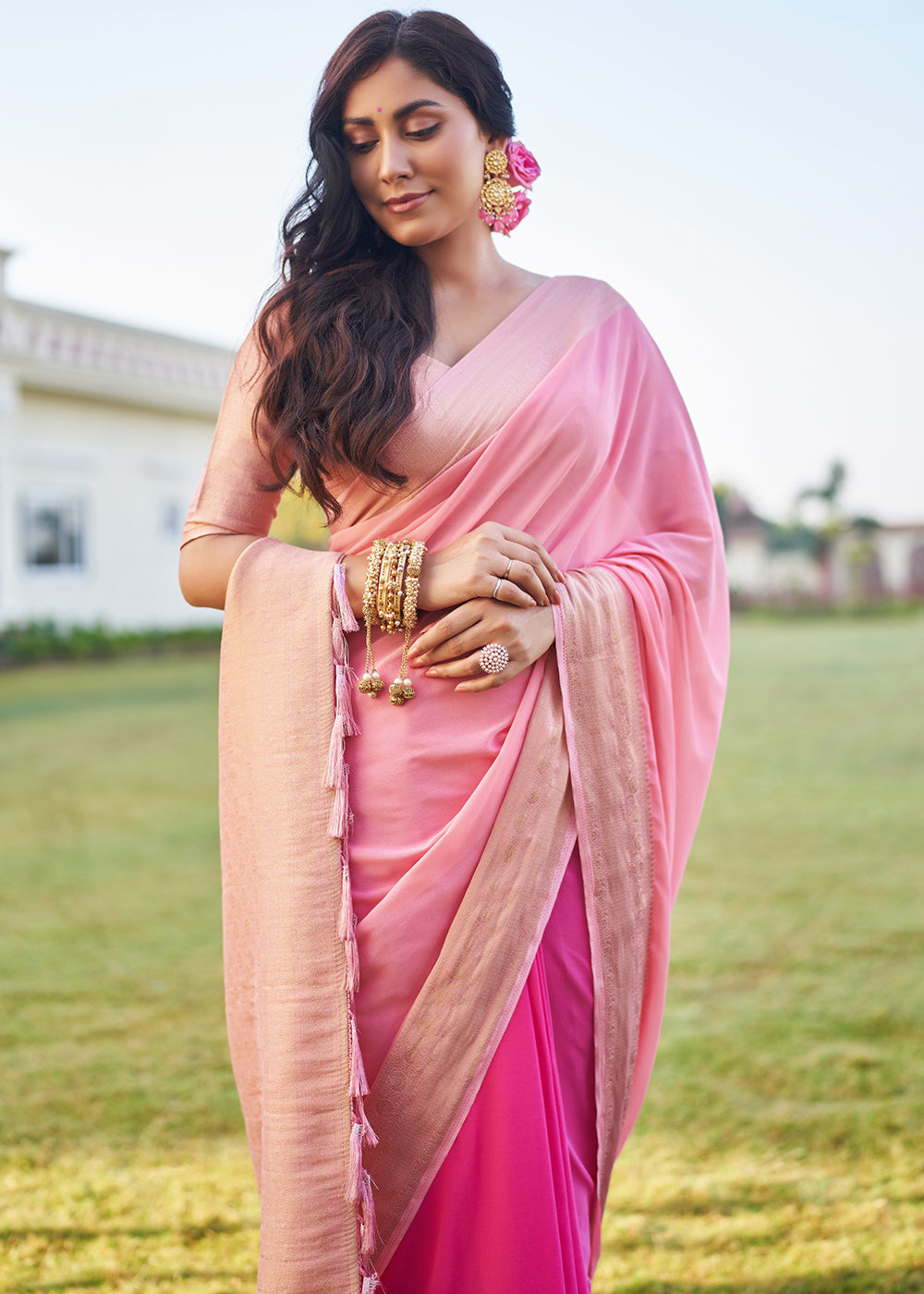 Shades Of Pink Woven Georgette Saree