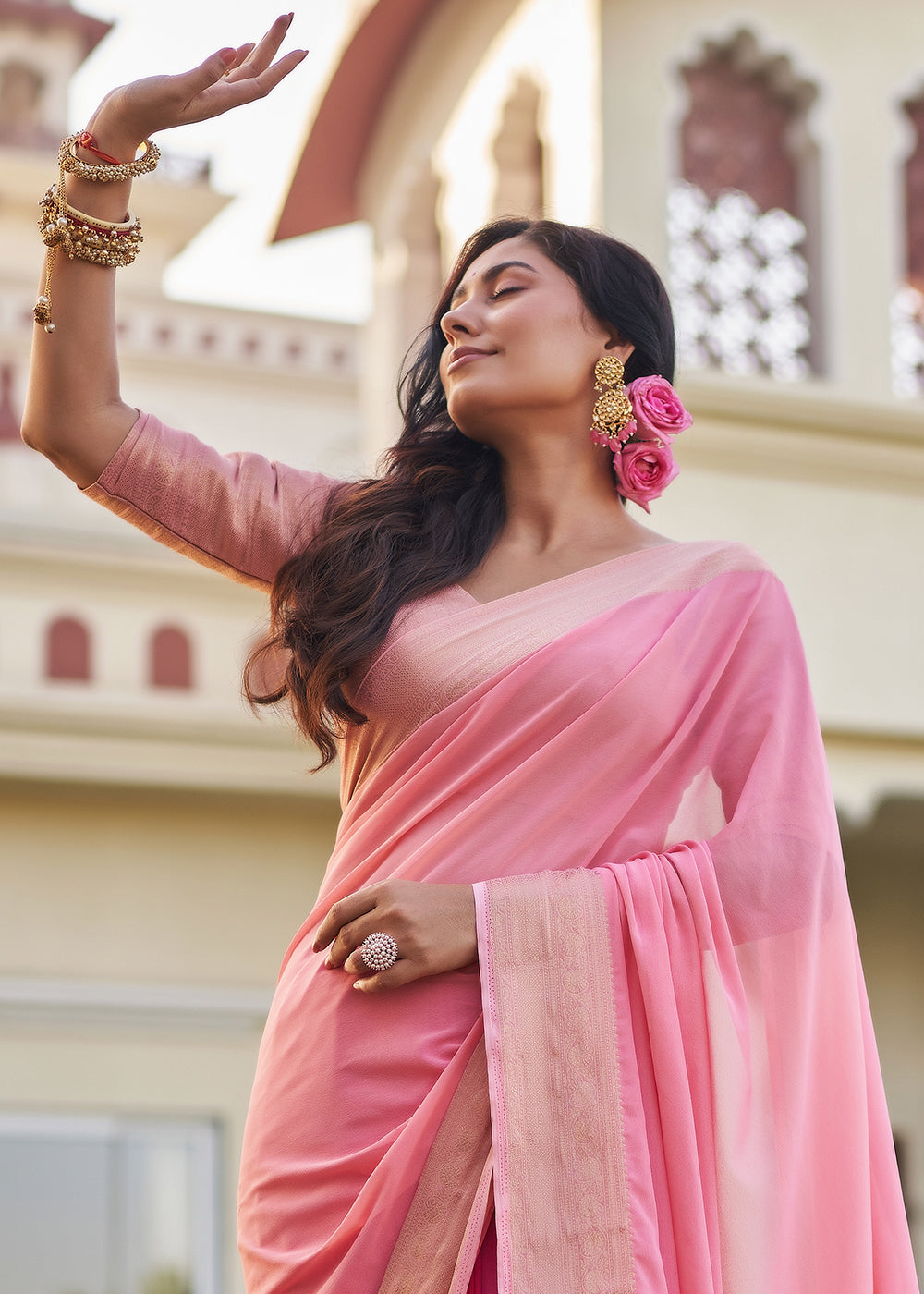 Shades Of Pink Woven Georgette Saree