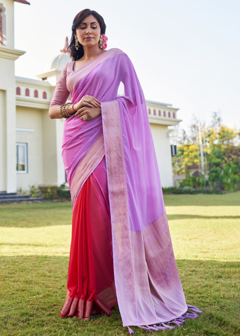 Shades Of Purple Woven Georgette Saree