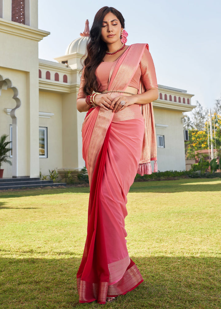 Mauvelous Pink Woven Georgette Saree