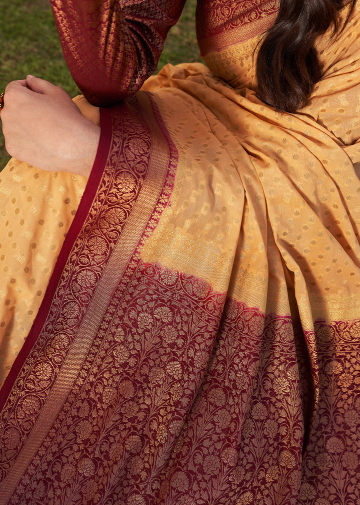 Light Yellow Zari Woven Georgette Saree with Contrast Blouse & Pallu