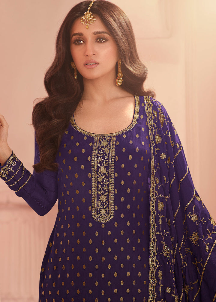 Grape Purple Thread Embroidered Dola Jacquard Salwar Suit