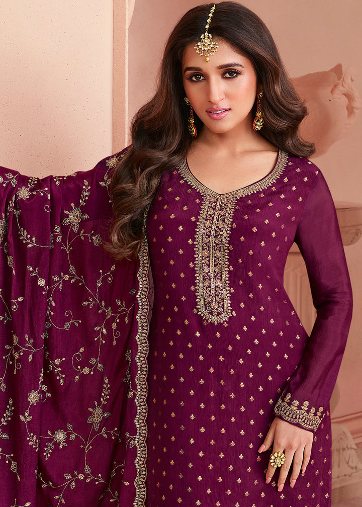 Dark Orchid Purple Thread Embroidered Dola Jacquard Salwar Suit
