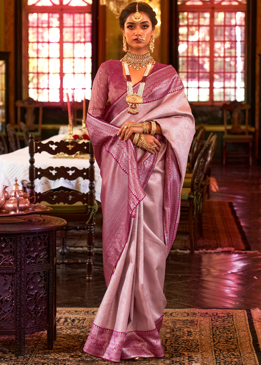 Shades Of Purple Woven Kanjivaram Silk Saree