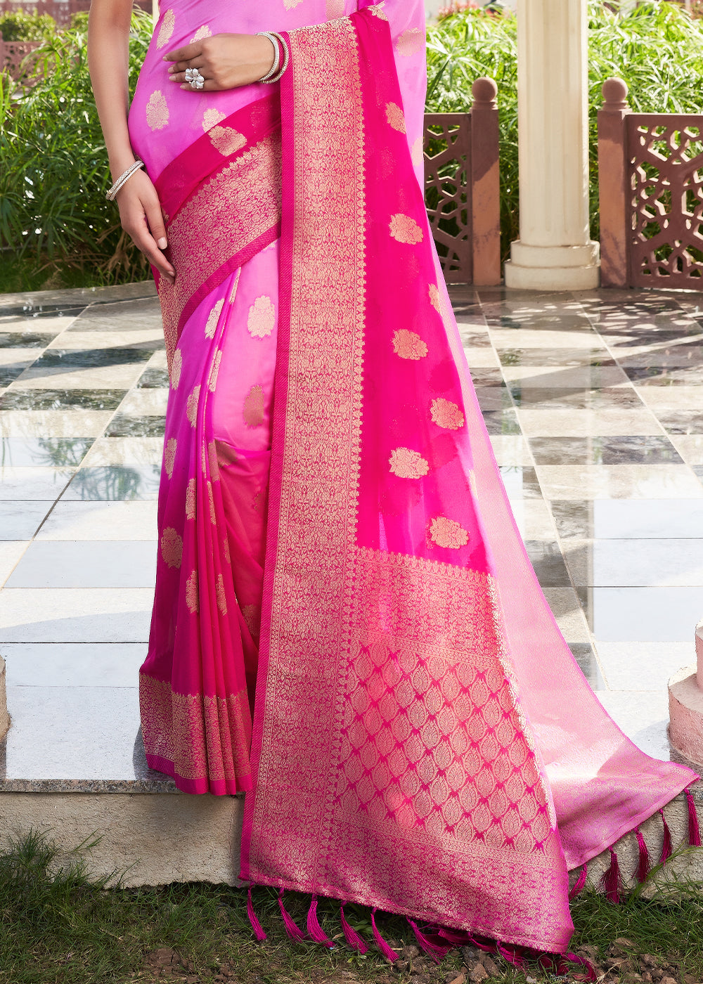 Shades Of Pink Zari Woven Georgette Saree