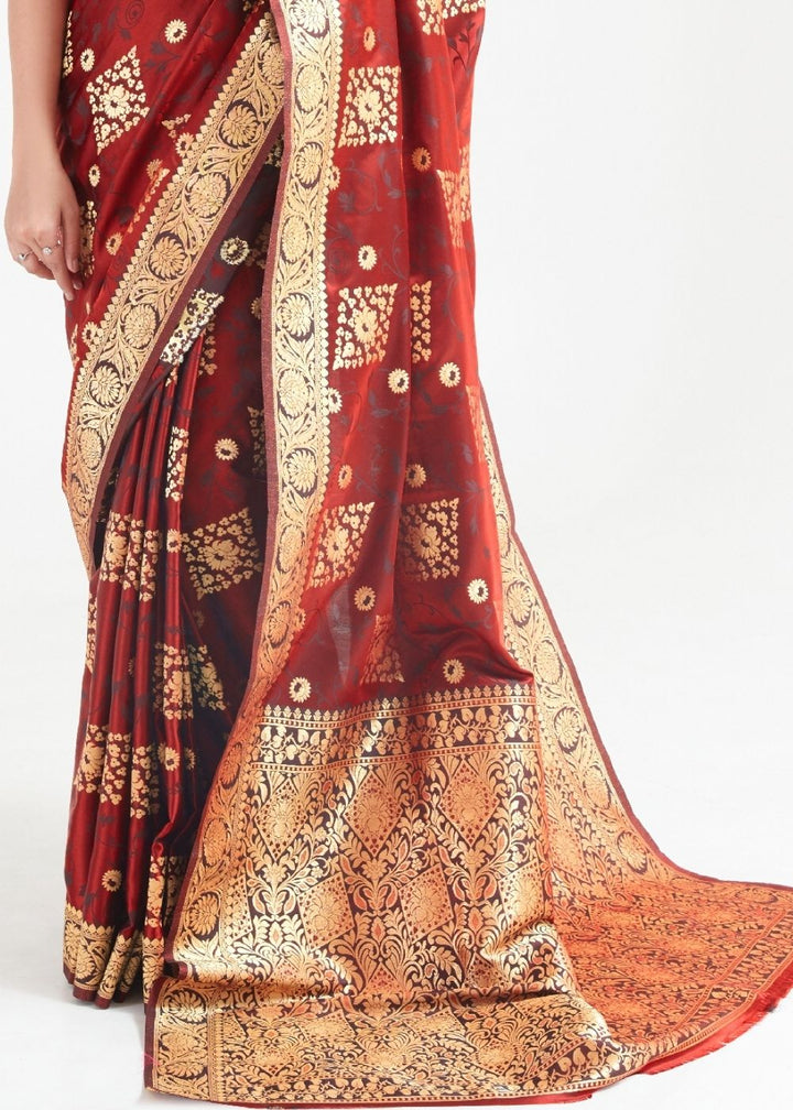 Sangria Red Zari Woven Banarasi Silk Saree