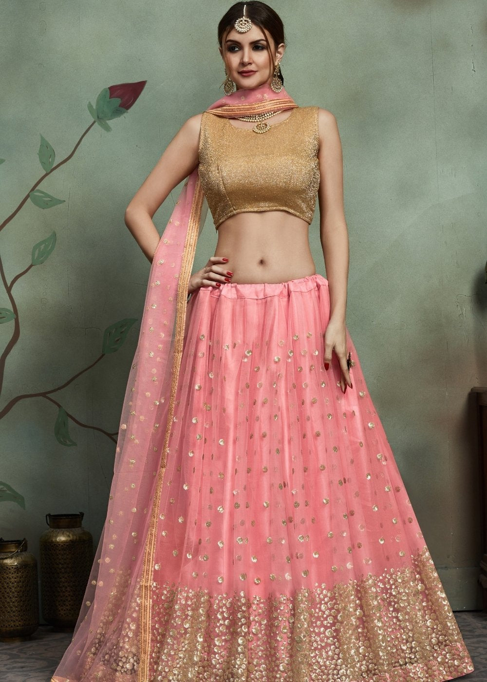 Rouge Pink Designer Soft Net Lehenga Choli with Sequins work