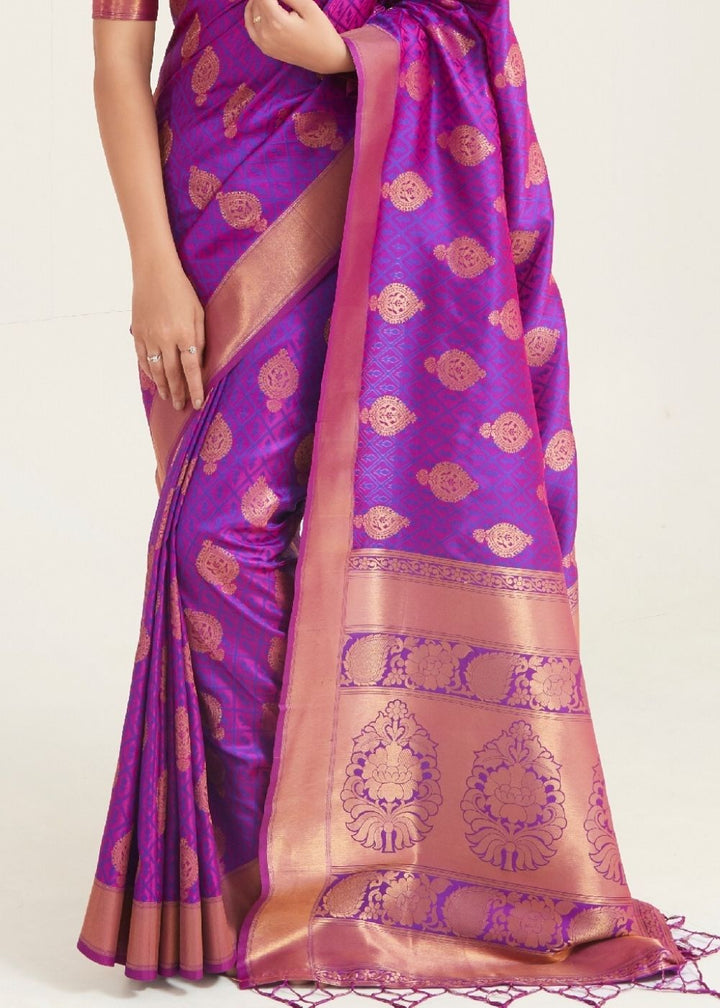 Royal Purple Zari Butta Woven Banasari Silk Saree