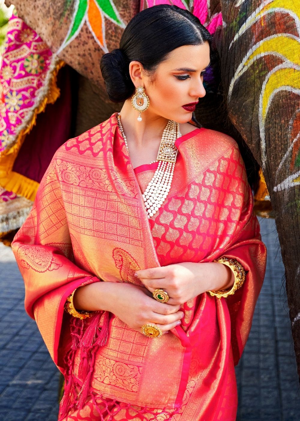 Hot Pink Handloom Weave Kanjivaram Silk Saree