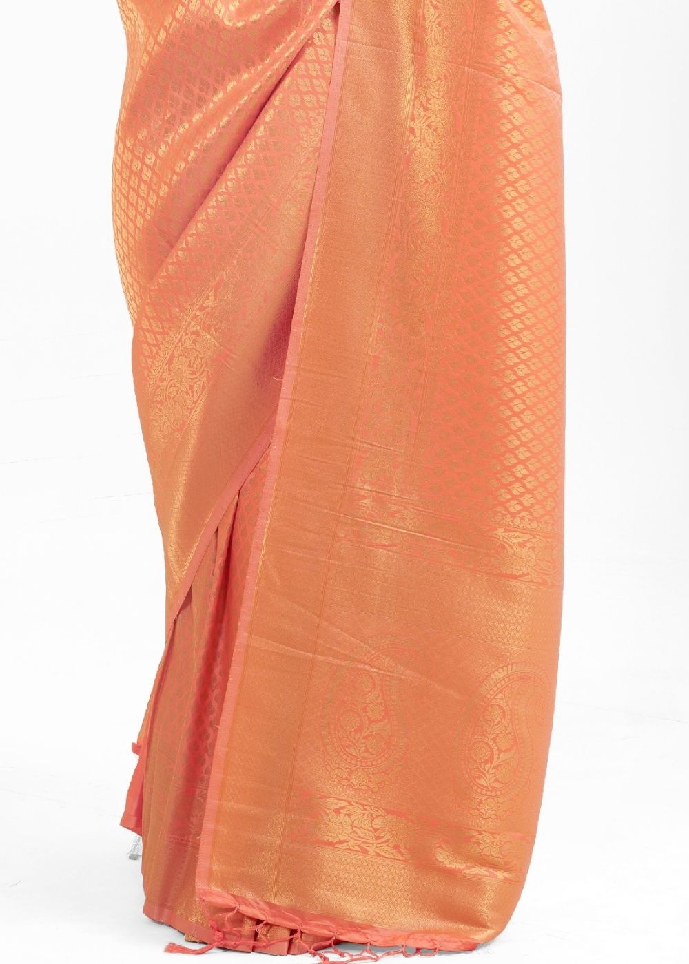 Salmon Orange Kanjivaram Soft Woven Silk Saree