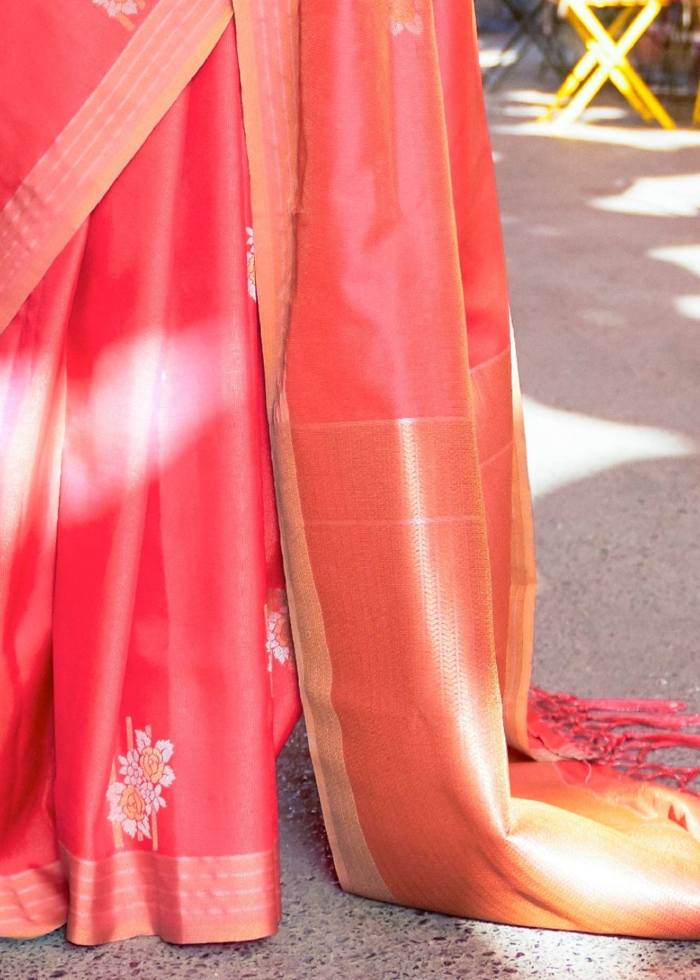 Candy Red Designer Wear Woven Banarasi Silk Saree