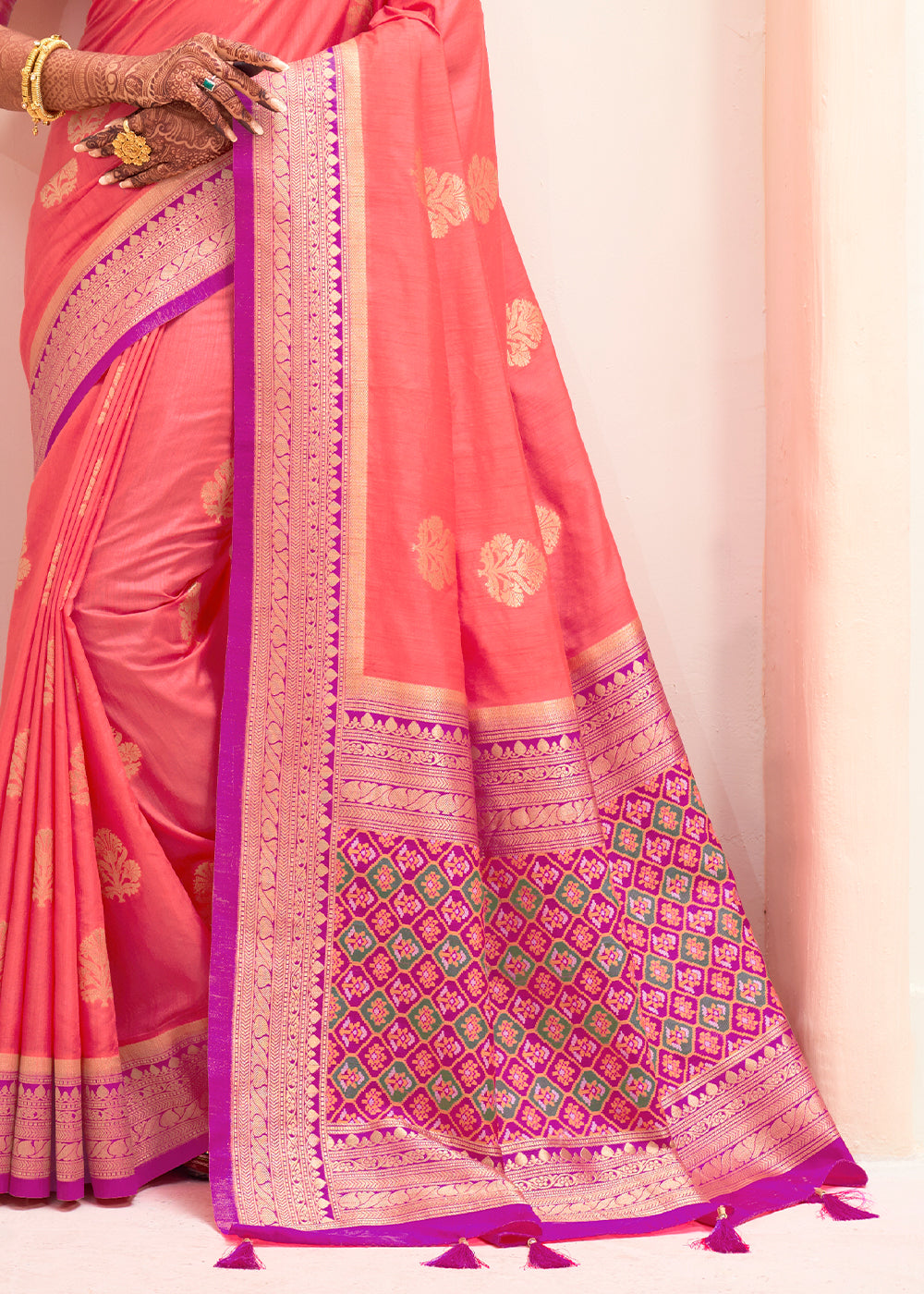 Brink Pink Woven Banarasi Patola Silk Saree