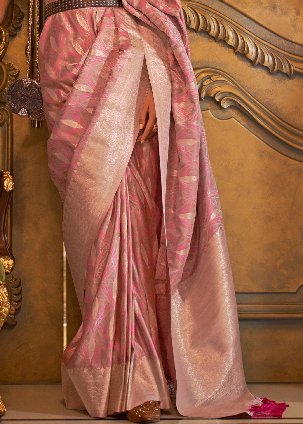 Shades Of Pink Handloom Woven Satin Silk Saree