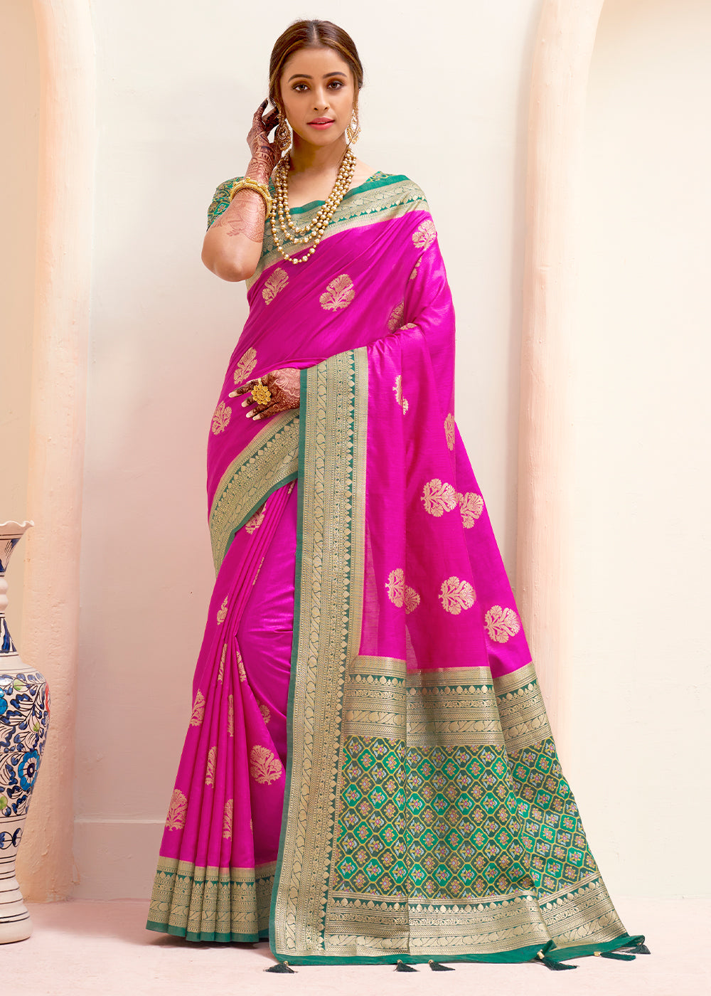 Magenta Pink Woven Banarasi Patola Silk Saree