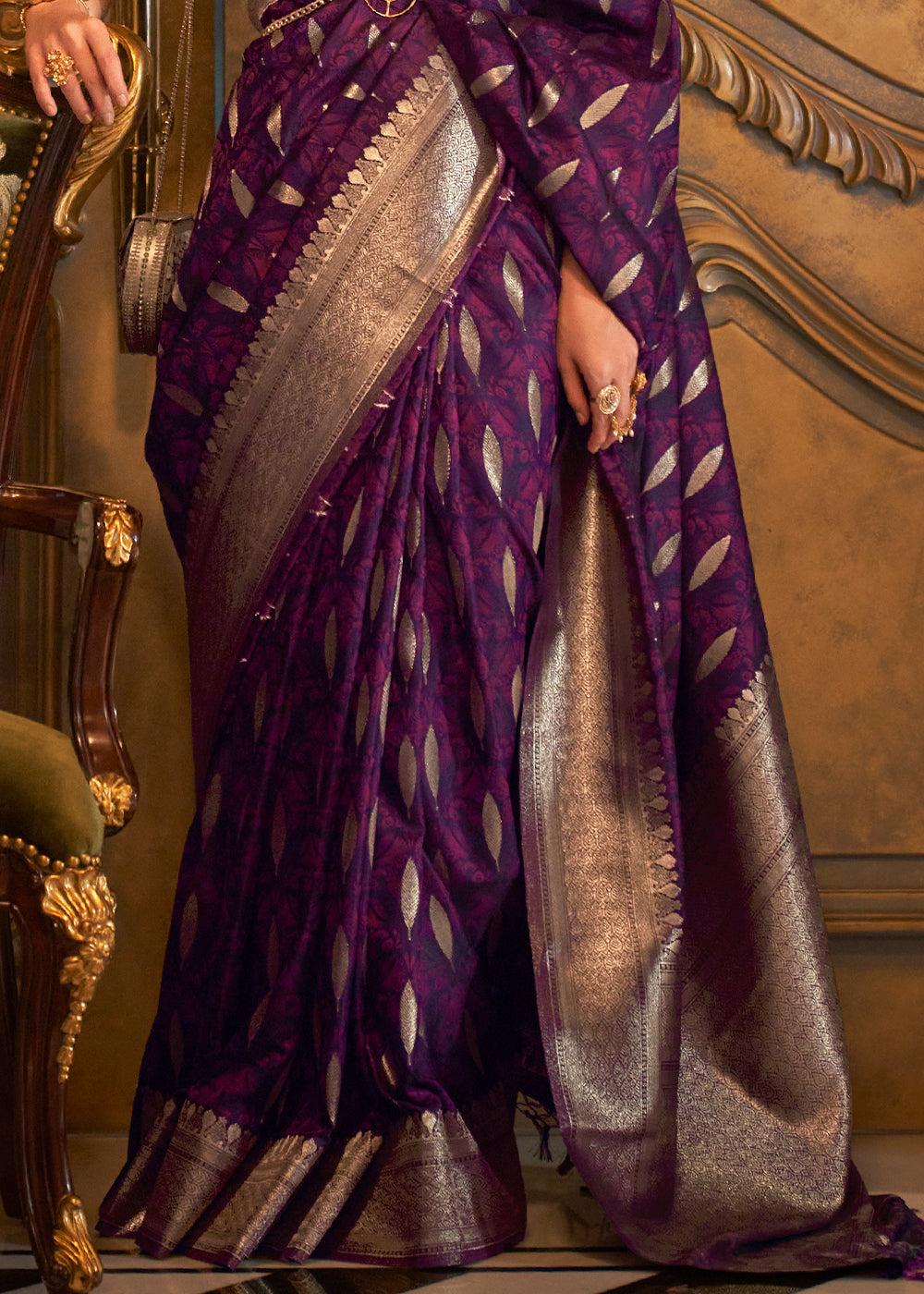 Midnight Purple Handloom Woven Satin Silk Saree