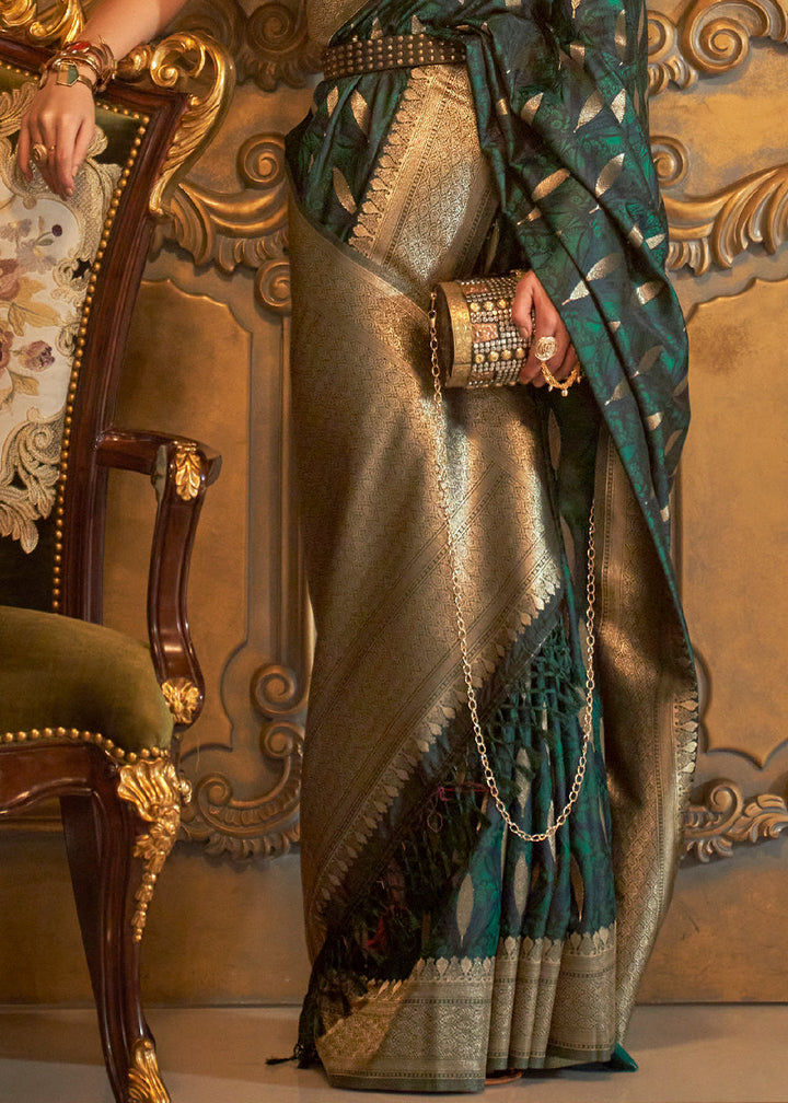 Castleton Green Handloom Woven Satin Silk Saree