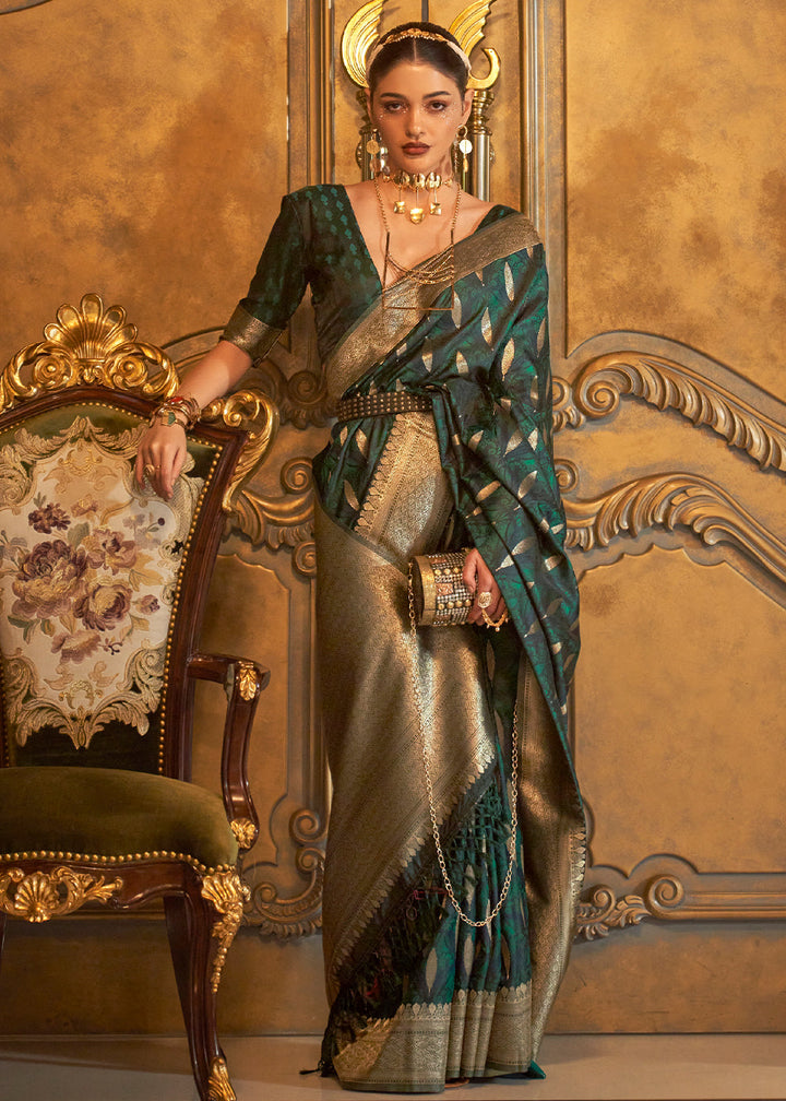 Castleton Green Handloom Woven Satin Silk Saree