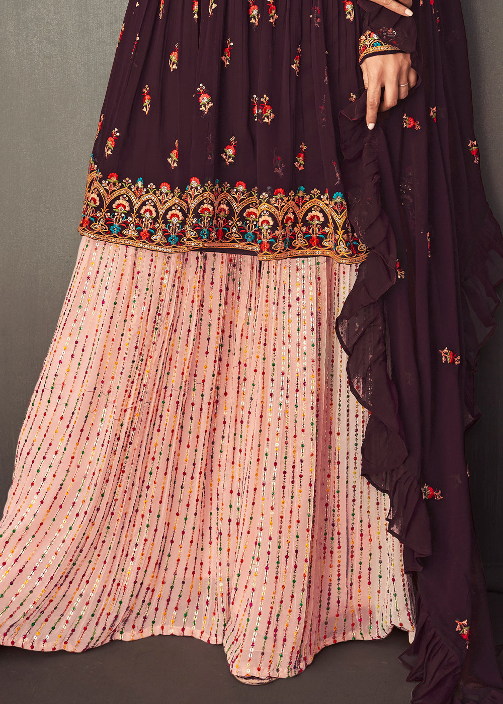 Purple & Pink Georgette Embroidered Lehenga Suit : Top Pick