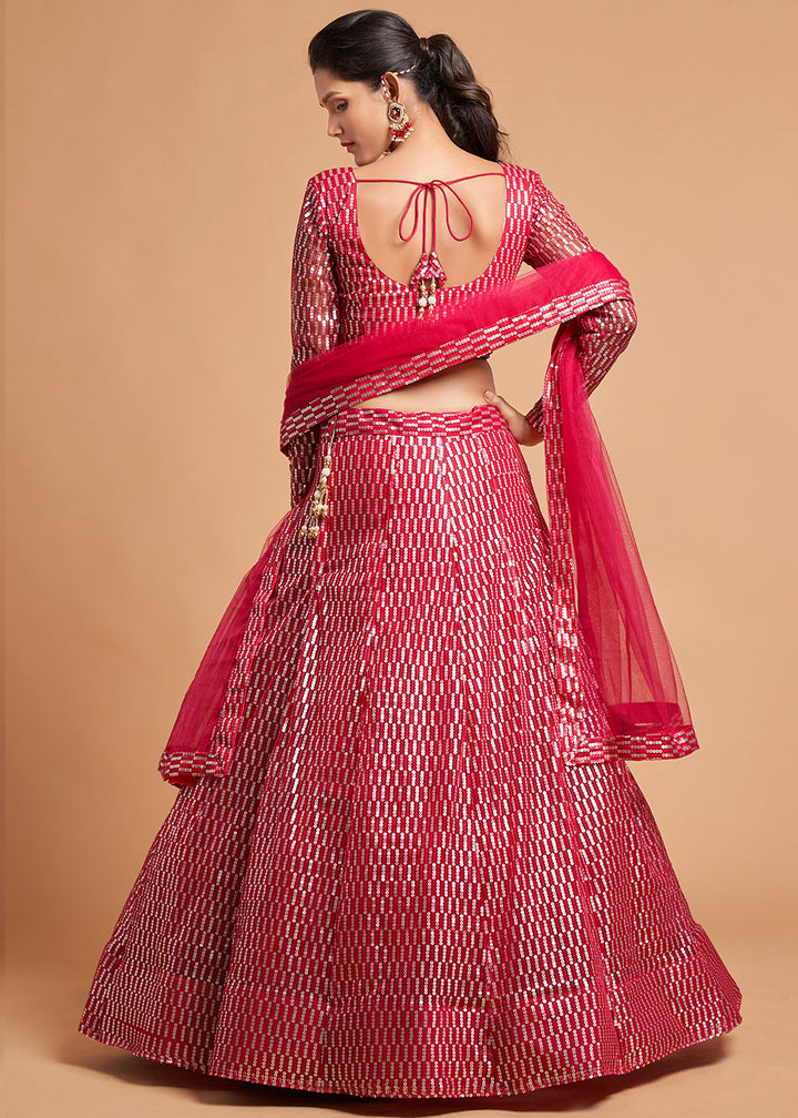 Hot Pink Designer Soft Net Lehenga Choli with Thread & Multiple Sequins Embroidery work