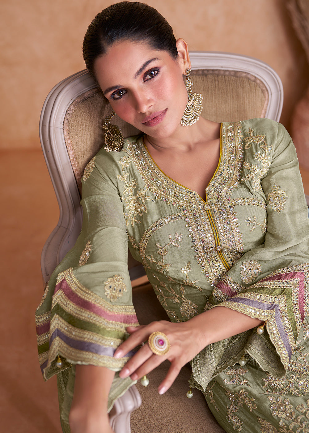 Light Green Embroidered Georgette Salwar Suit