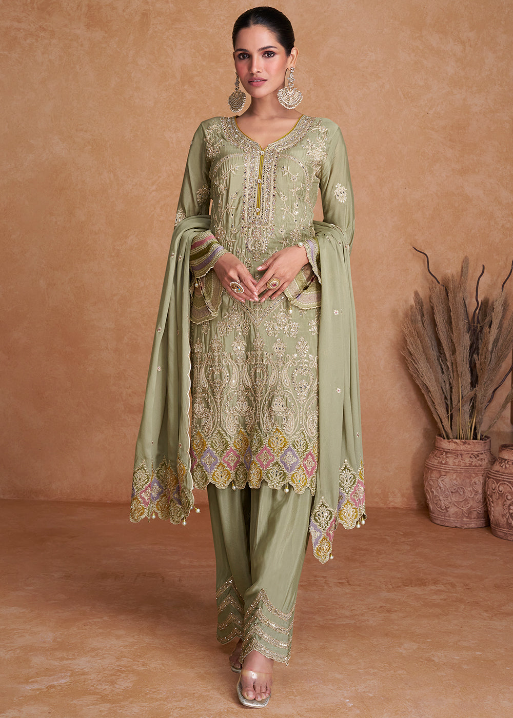 Light Green Embroidered Georgette Salwar Suit