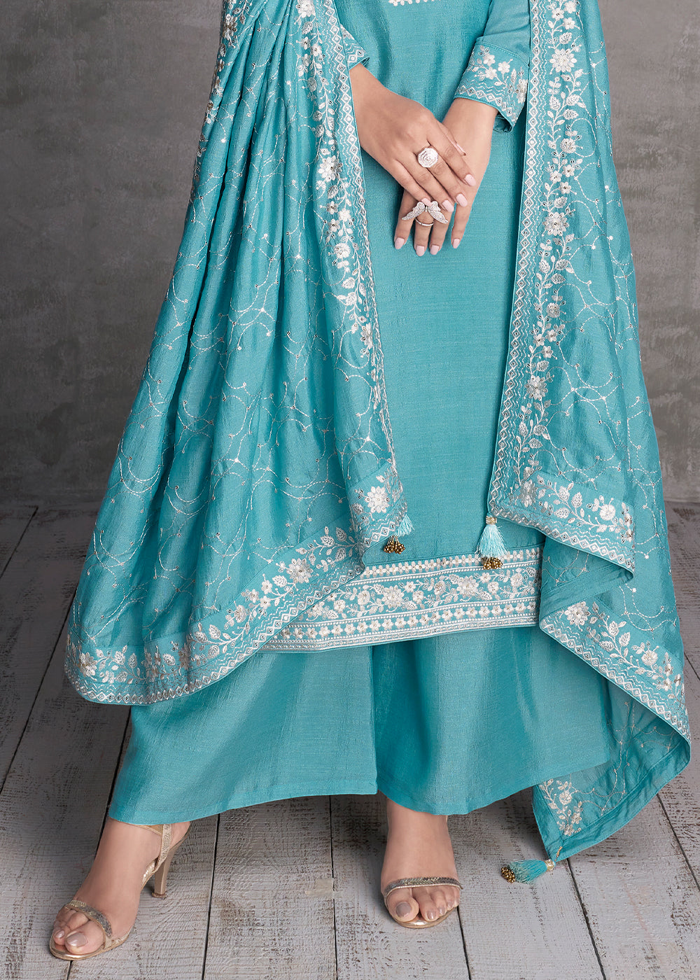 Electric Blue Silk Salwar Suit with Embroidery Work