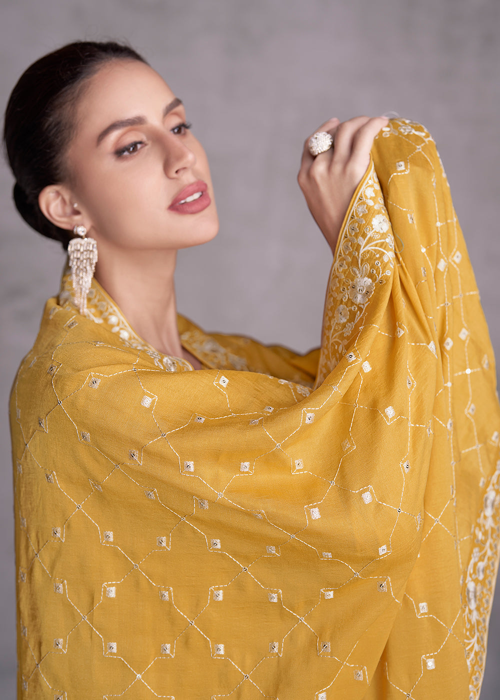 Honey Yellow Silk Salwar Suit with Embroidery Work