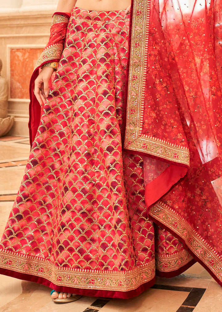 Shades Of Red Art Silk Lehenga Choli with Thread, Zari,Dori & Sequins work