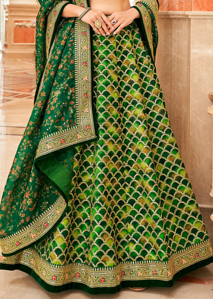 Shades Of Green Art Silk Lehenga Choli with Thread, Zari,Dori & Sequins work