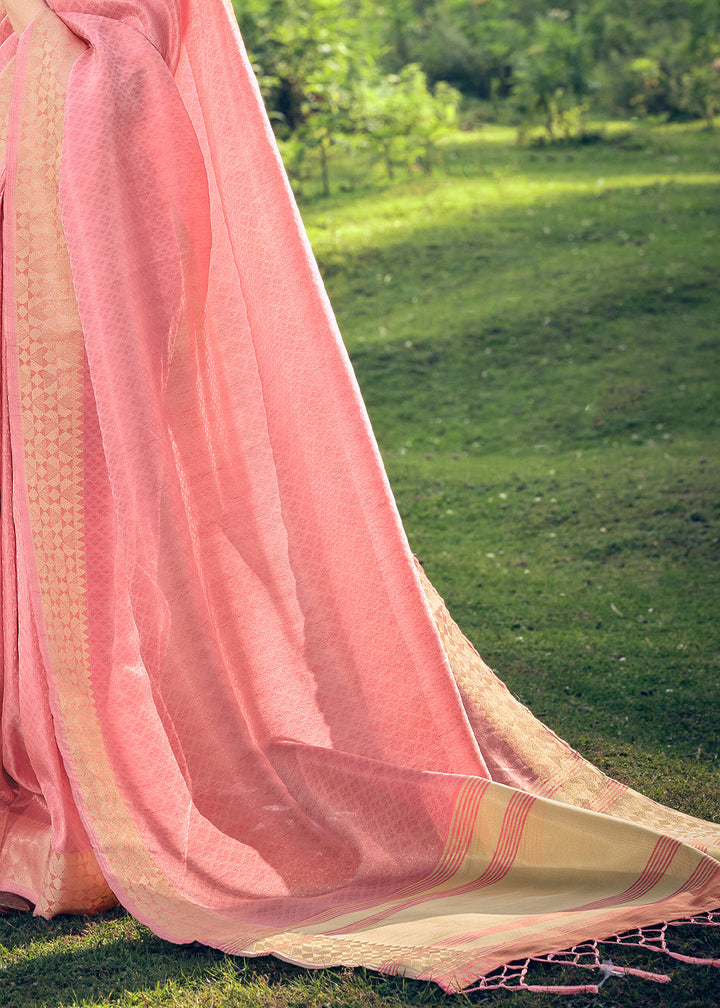 Taffy Pink Zari Woven Tissue Silk Saree