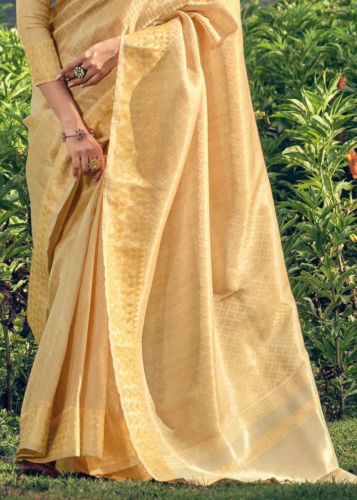 Beige Golden Zari Woven Tissue Silk Saree