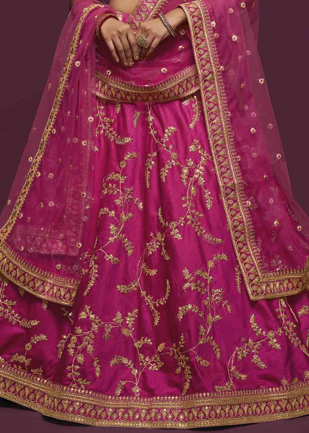 Cerise Pink Silk Lehenga Choli with Thread,Zari,Dori & Sequins work