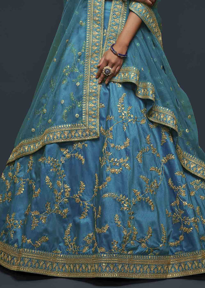 Cerulean Blue Silk Lehenga Choli with Thread,Zari,Dori & Sequins work